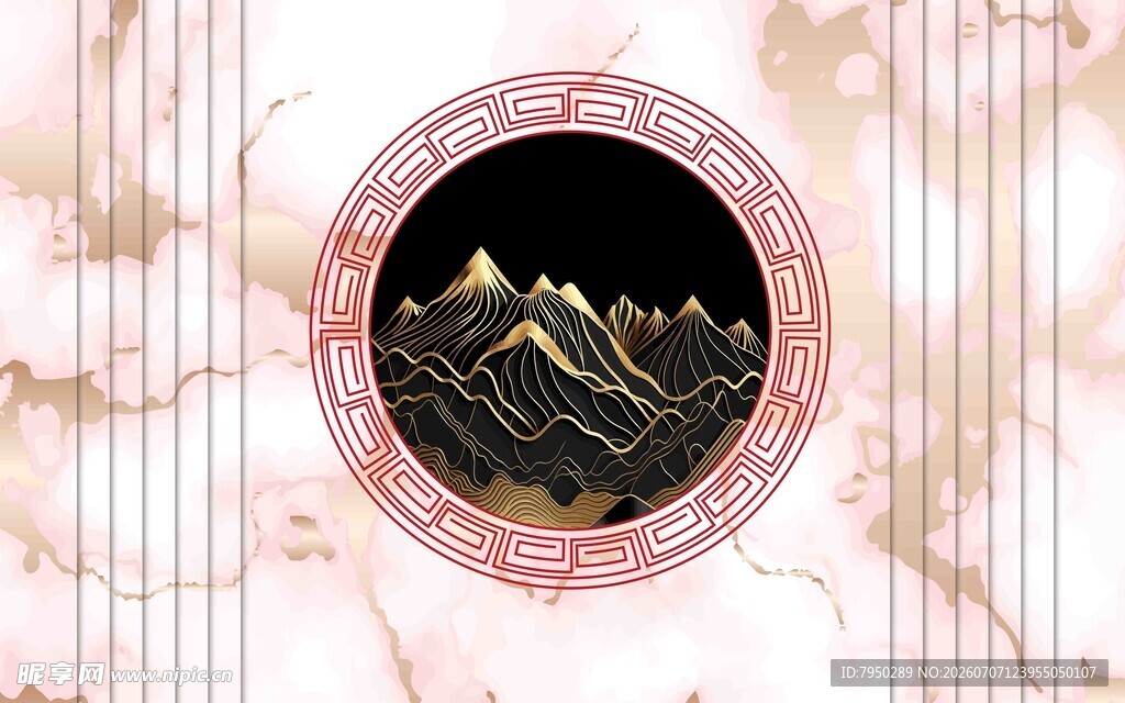 圆形边框中的山峦美景