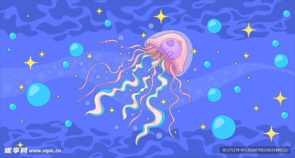 卡通水母插画