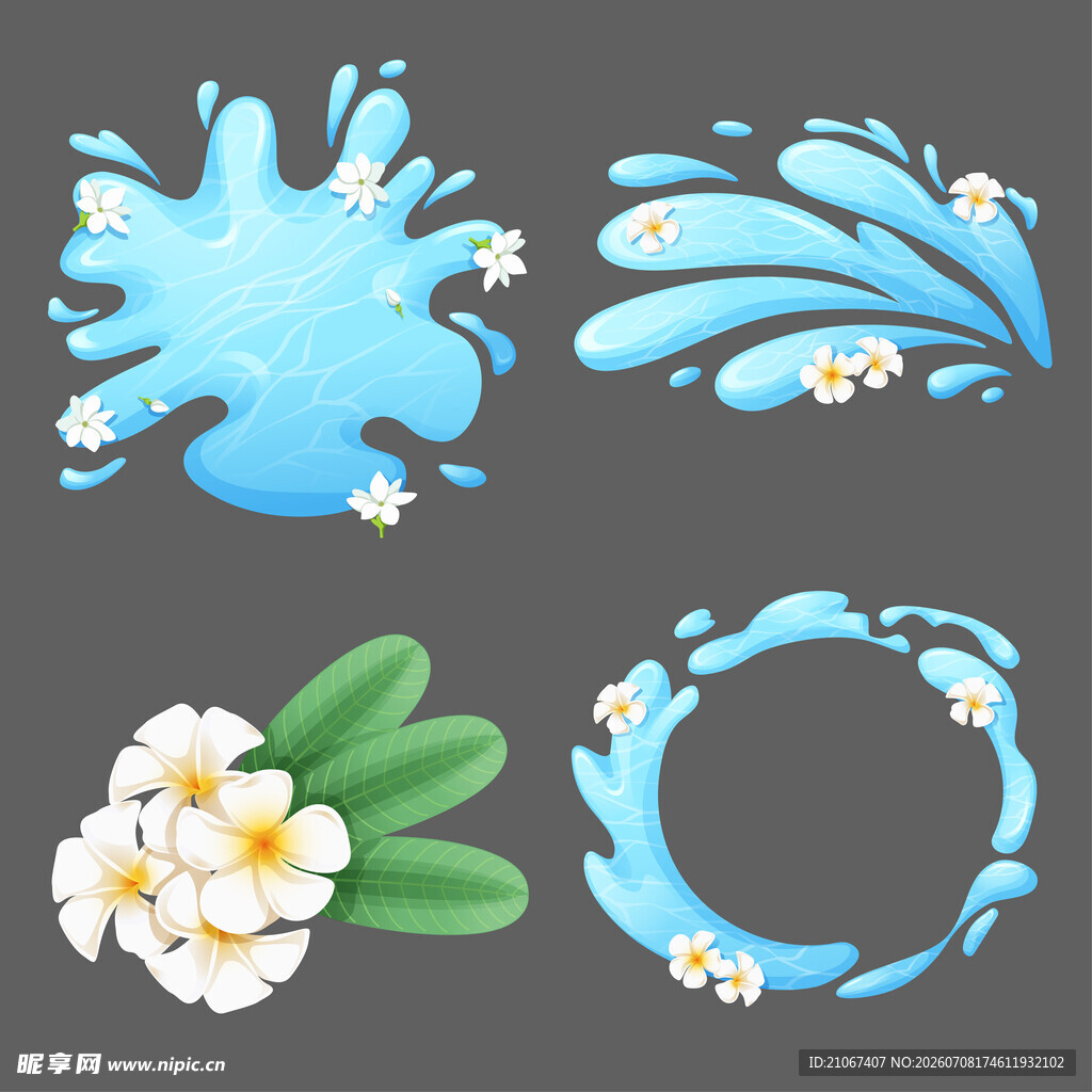 水花与花卉装饰图案元素