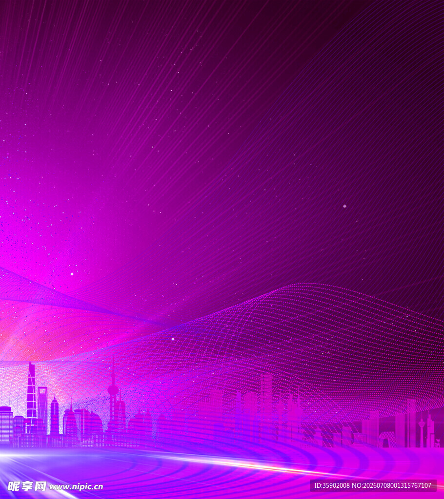 梦幻紫色城市光影夜景