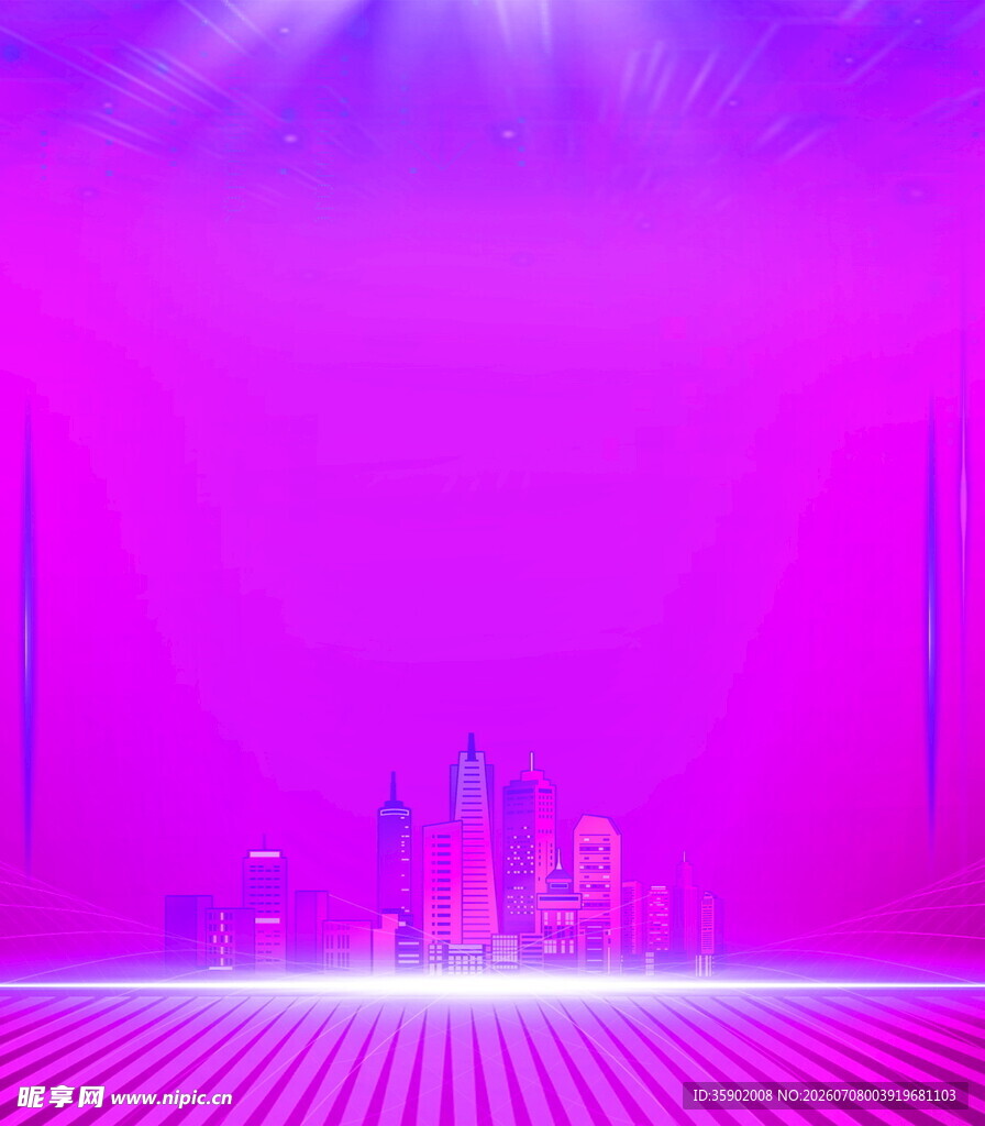 梦幻紫色城市光影背景
