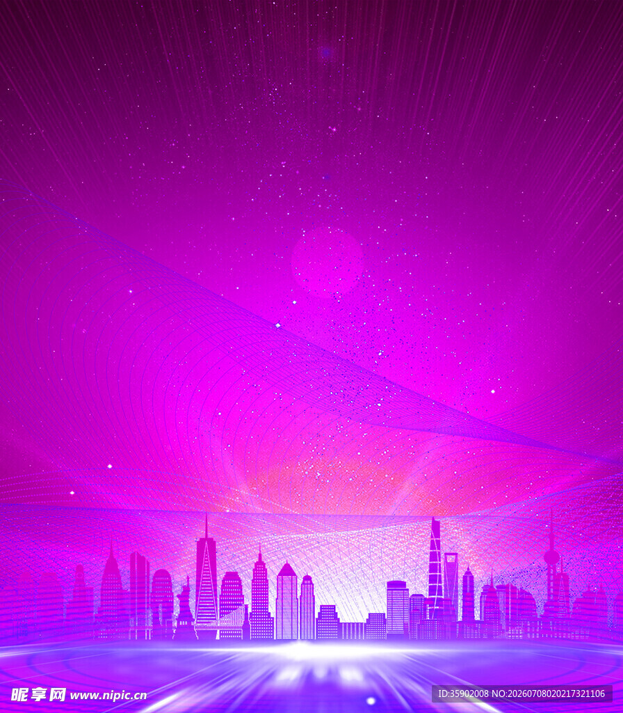 梦幻都市霓虹夜景背景图
