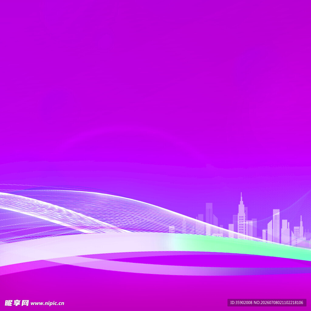 紫色渐变城市线条背景图