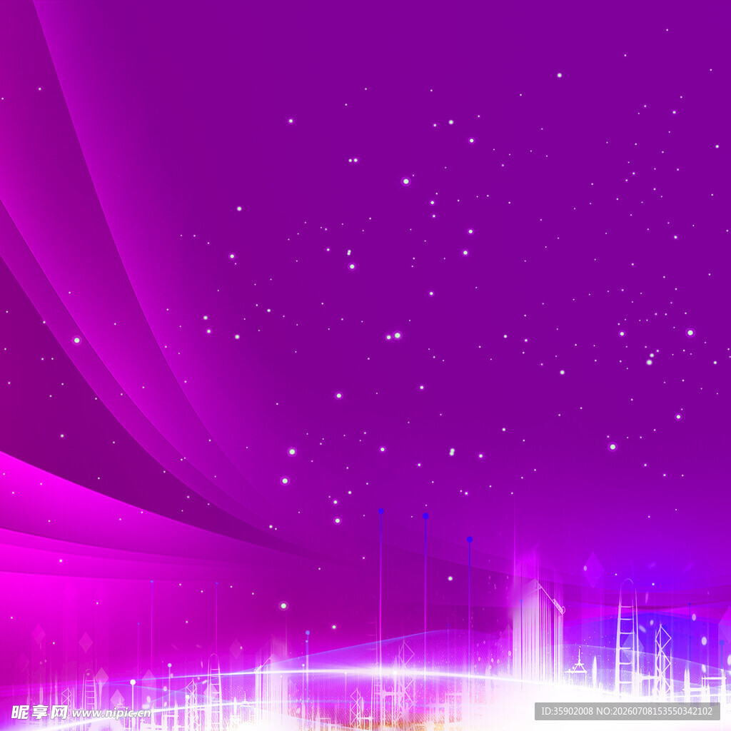 梦幻紫色星空城市夜景