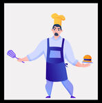 厨师手持厨具与汉堡