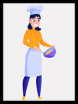 女厨师手持锅铲专注烹饪