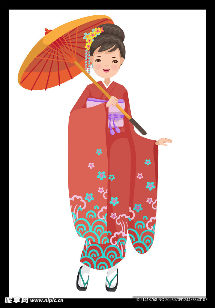 古典红衣撑伞小女孩