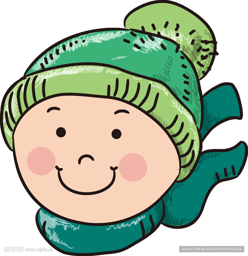 戴绿帽微笑的可爱卡通小孩