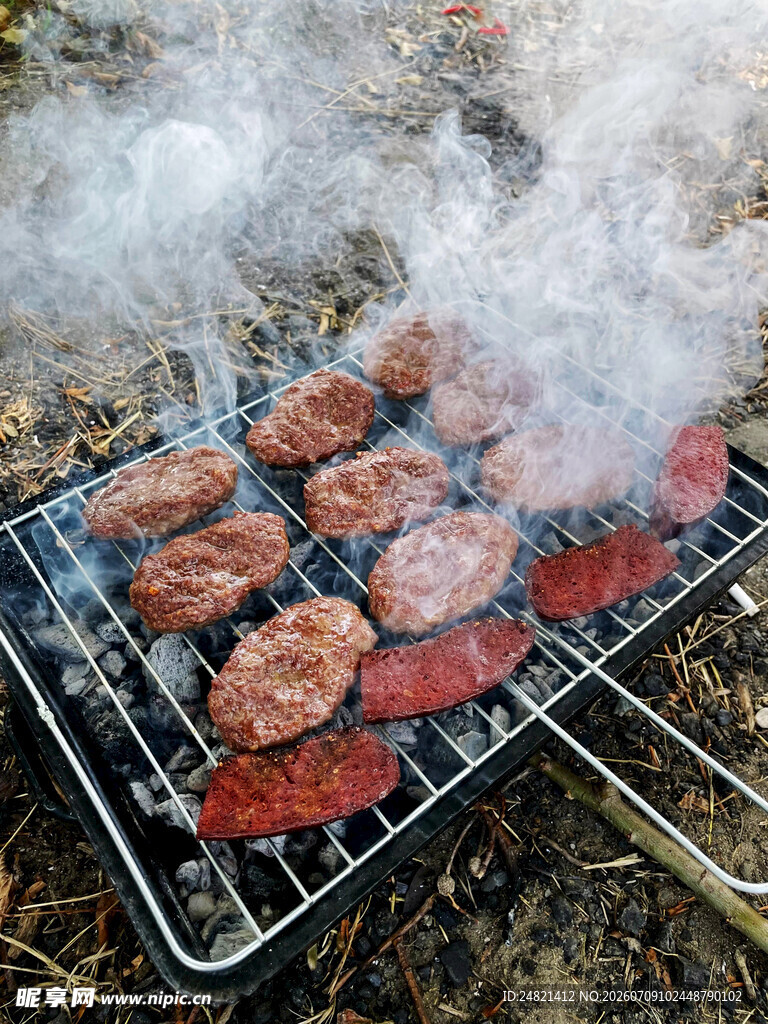 户外烧烤架上的美味烤肉