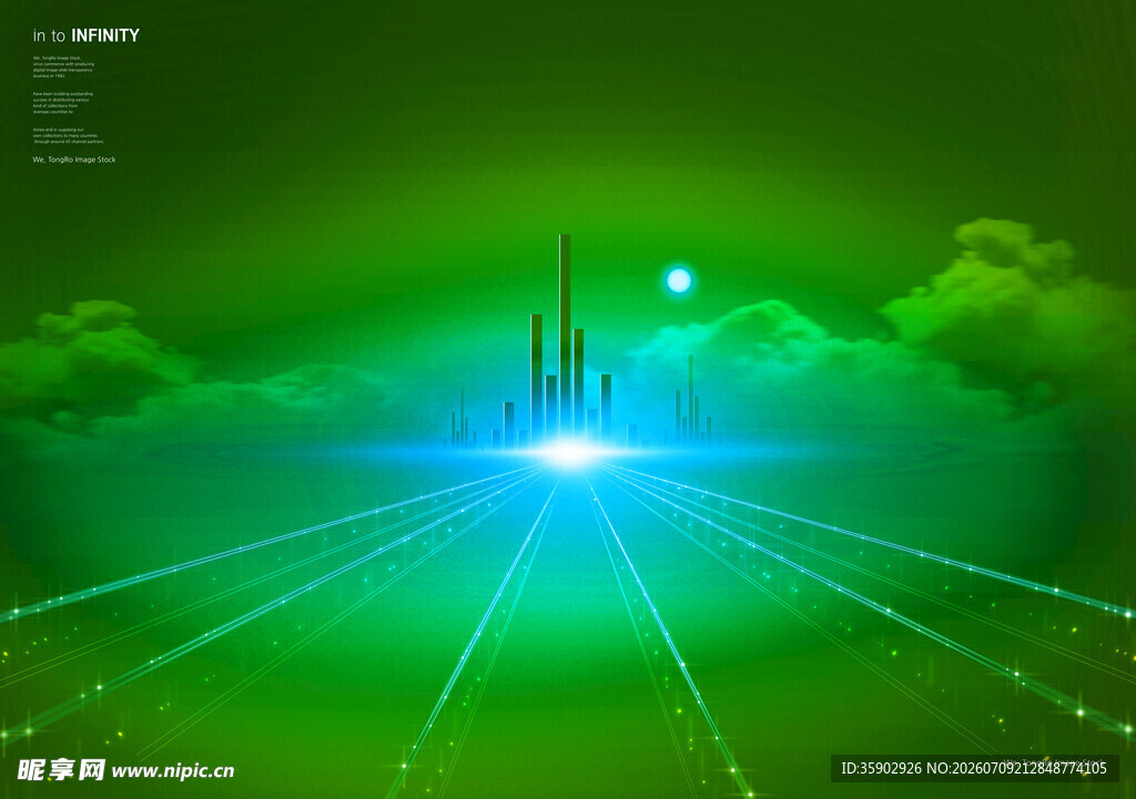梦幻绿光中的未来科技景象