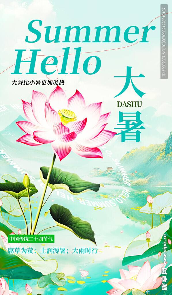 夏日大暑荷花插画