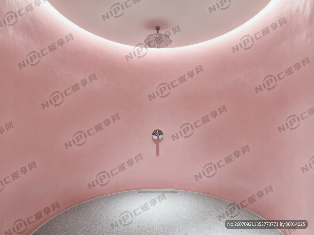 粉色弧形墙体淋浴区效果