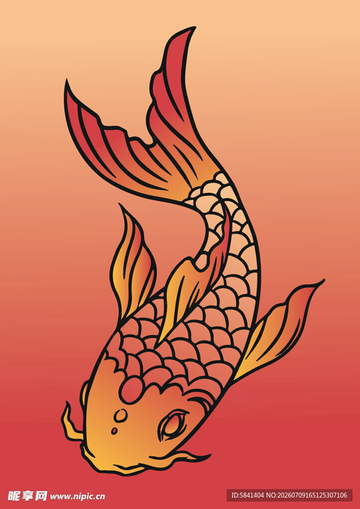 手绘红色锦鲤矢量插画