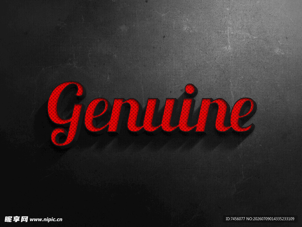 红色立体英文单词Genuine