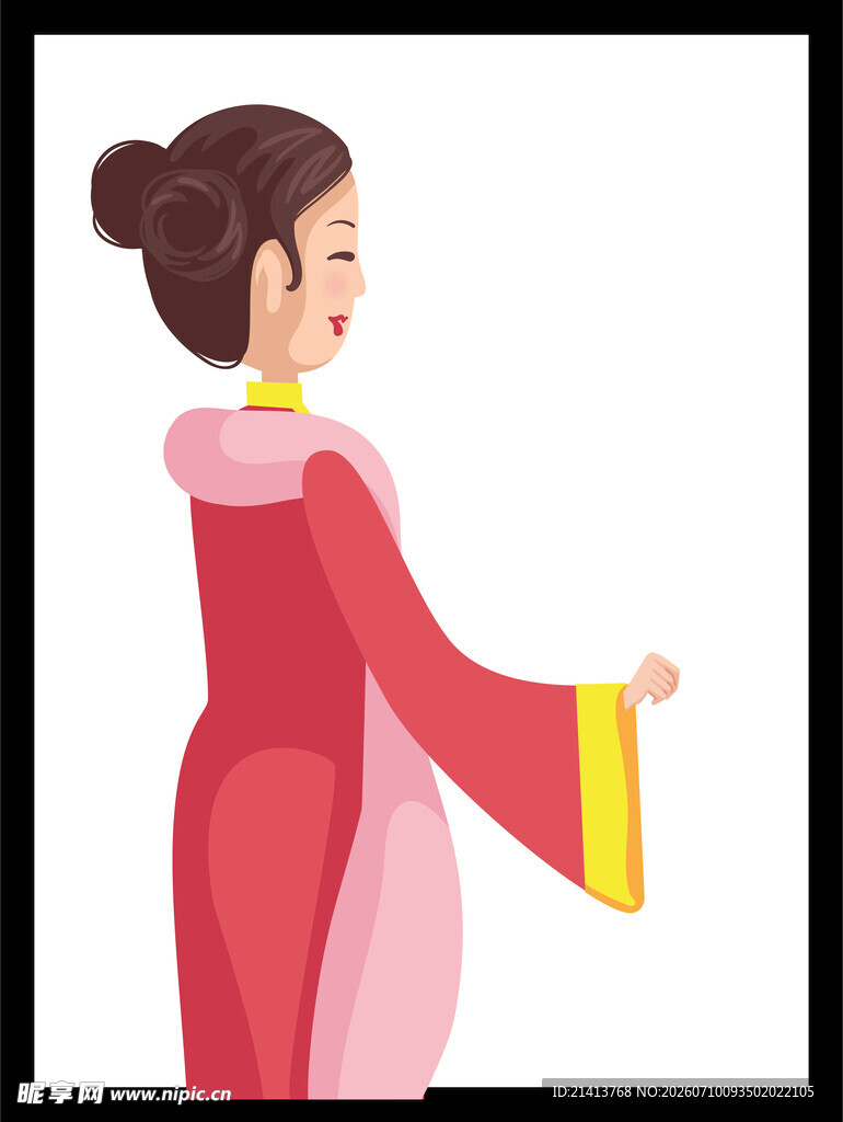古典红衣女子优雅姿态