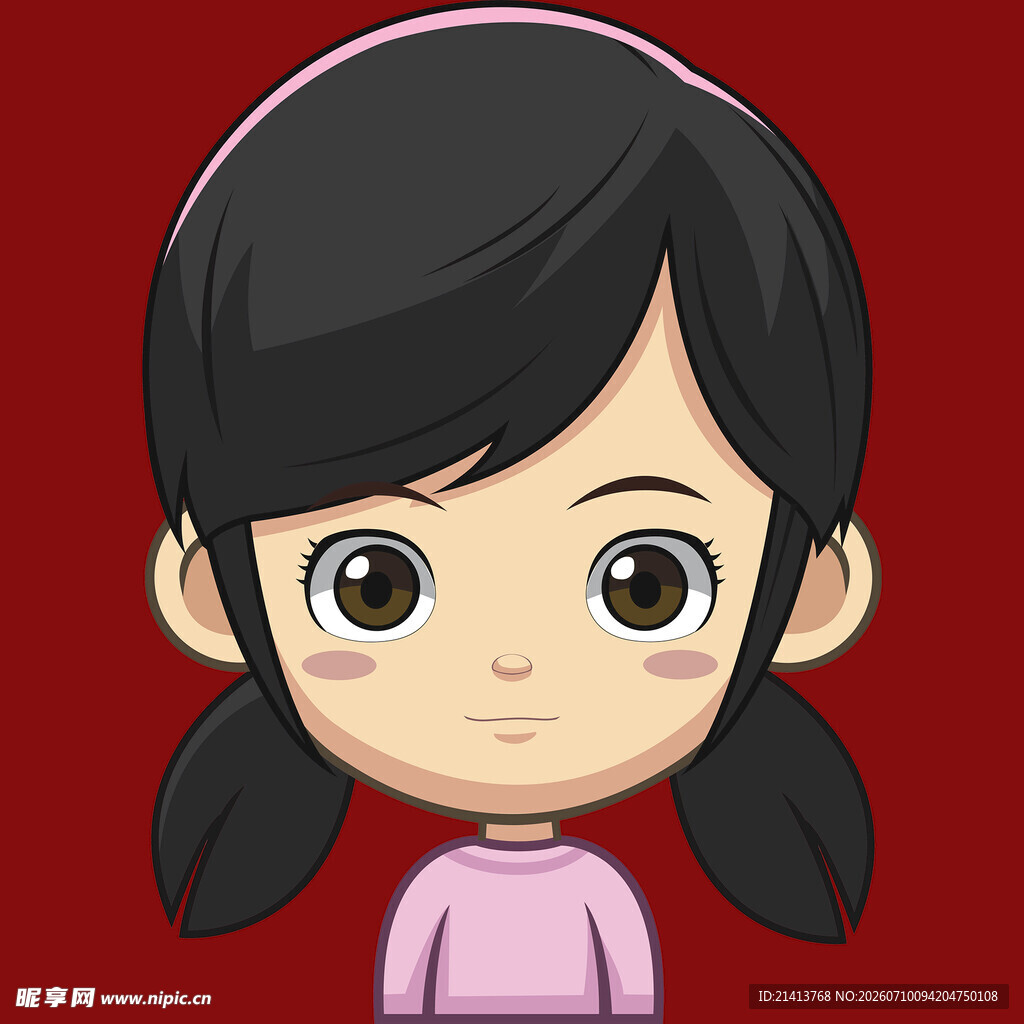 扎双马尾的可爱卡通女孩