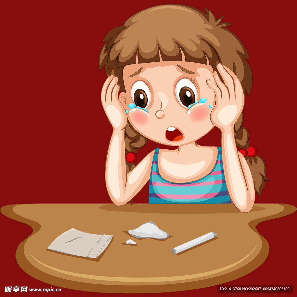 女孩面对破碎物品显惊讶