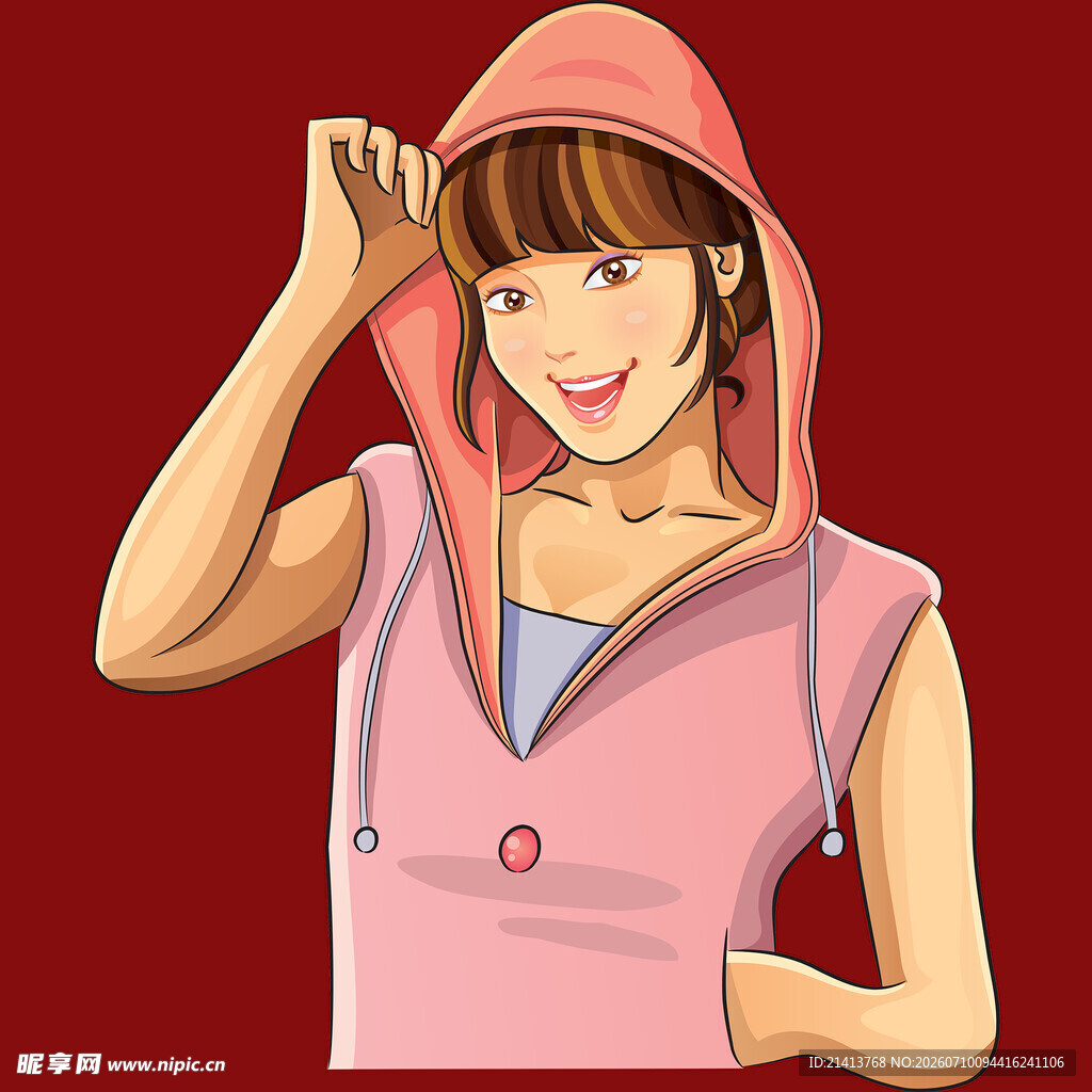 穿粉色连帽衫的可爱女孩