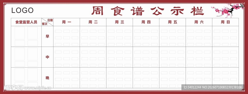 周食谱公示栏