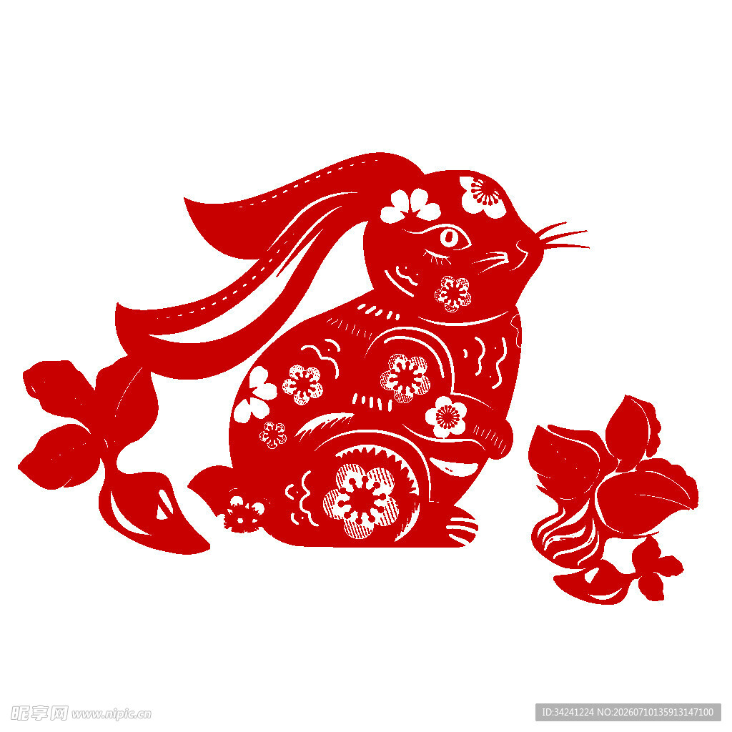 喜庆剪纸风吉祥如意兔