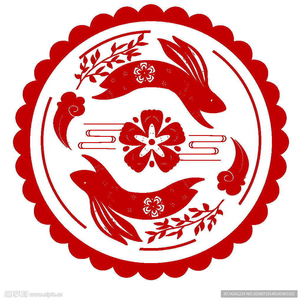 传统剪纸双兔吉祥图案
