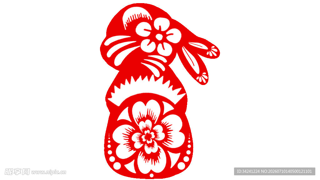 剪纸兔子造型花朵装饰