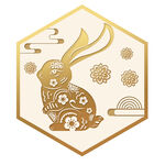 金色剪纸风祥瑞兔子图案