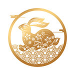 金色剪纸风祥瑞玉兔图案