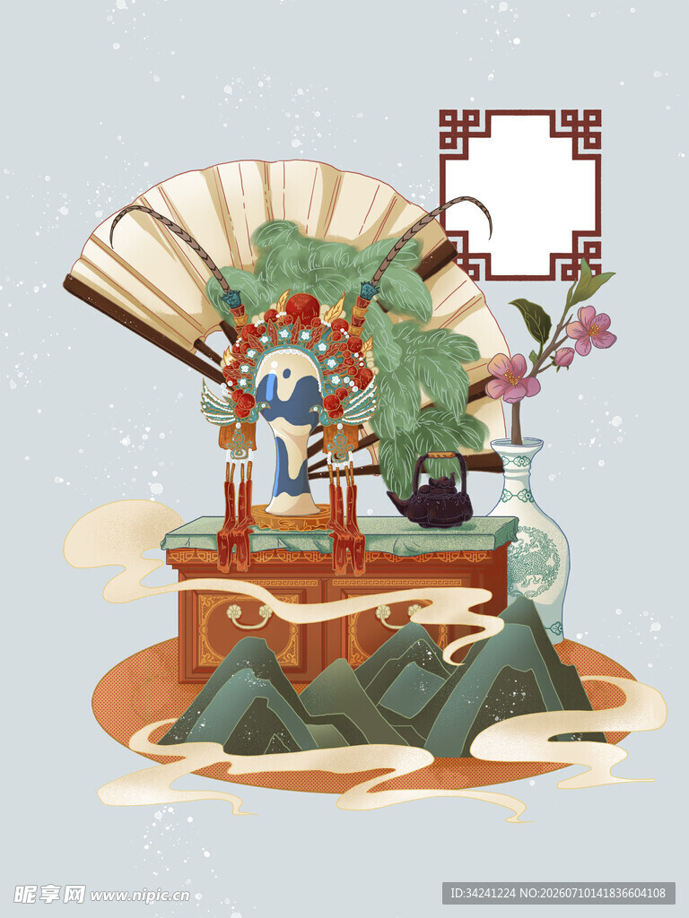 古风场景中的戏曲人物摆件
