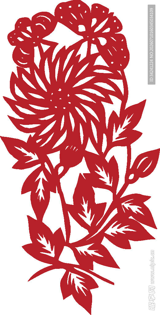 红色菊花剪纸艺术作品