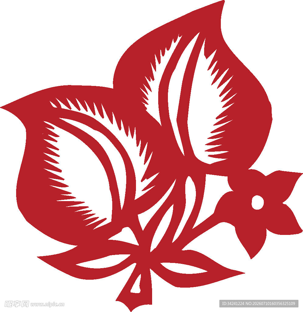 红色花朵剪纸图案