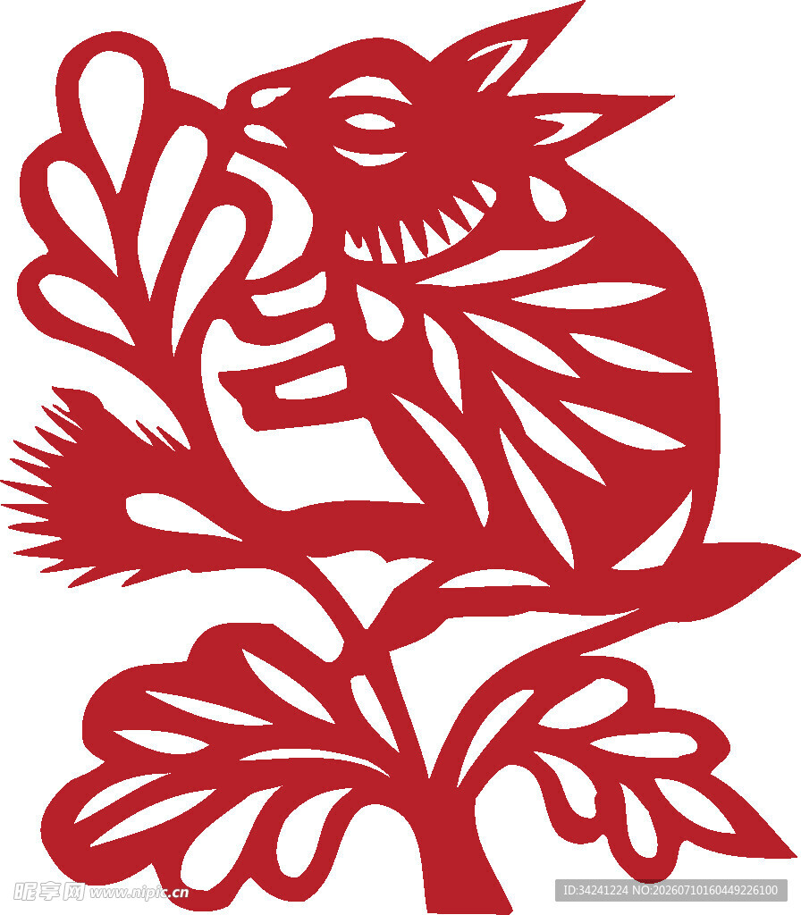 剪纸艺术灵动的猫与花枝