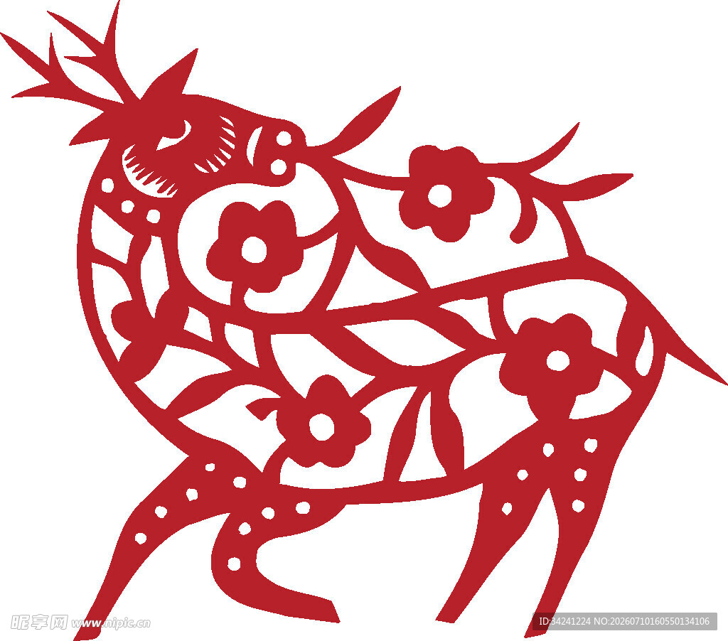 剪纸风梅花鹿图案