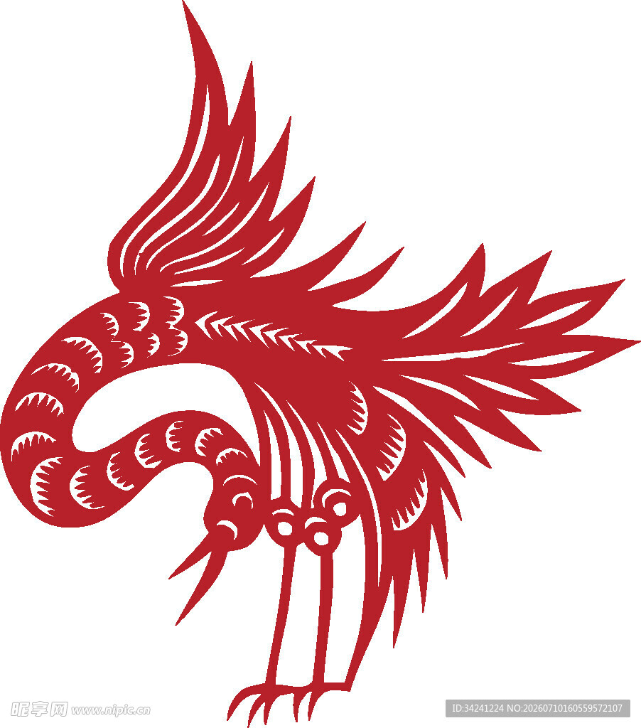 红色剪纸风格凤凰图案