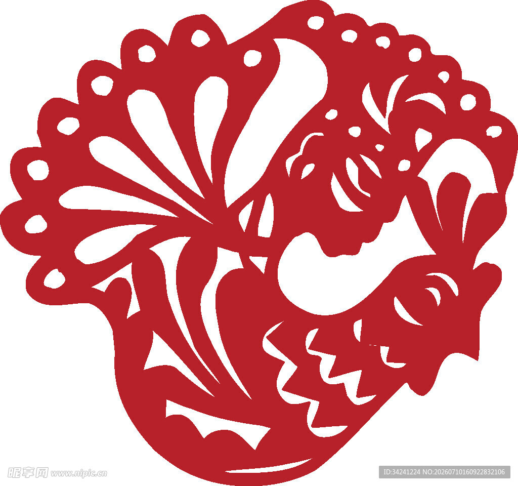 红色剪纸风公鸡图案
