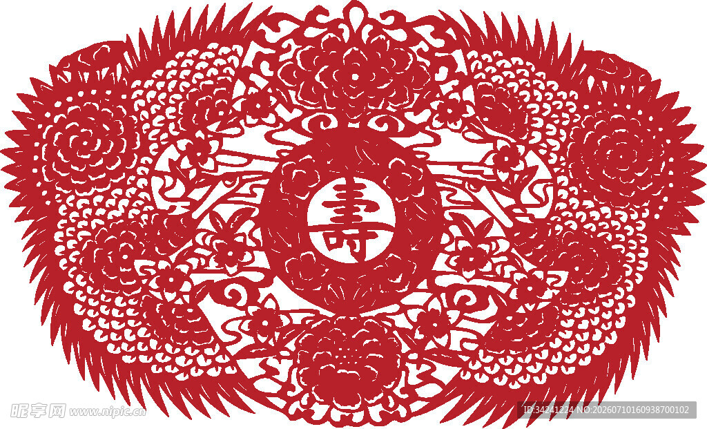 传统精美对称龙凤剪纸图案