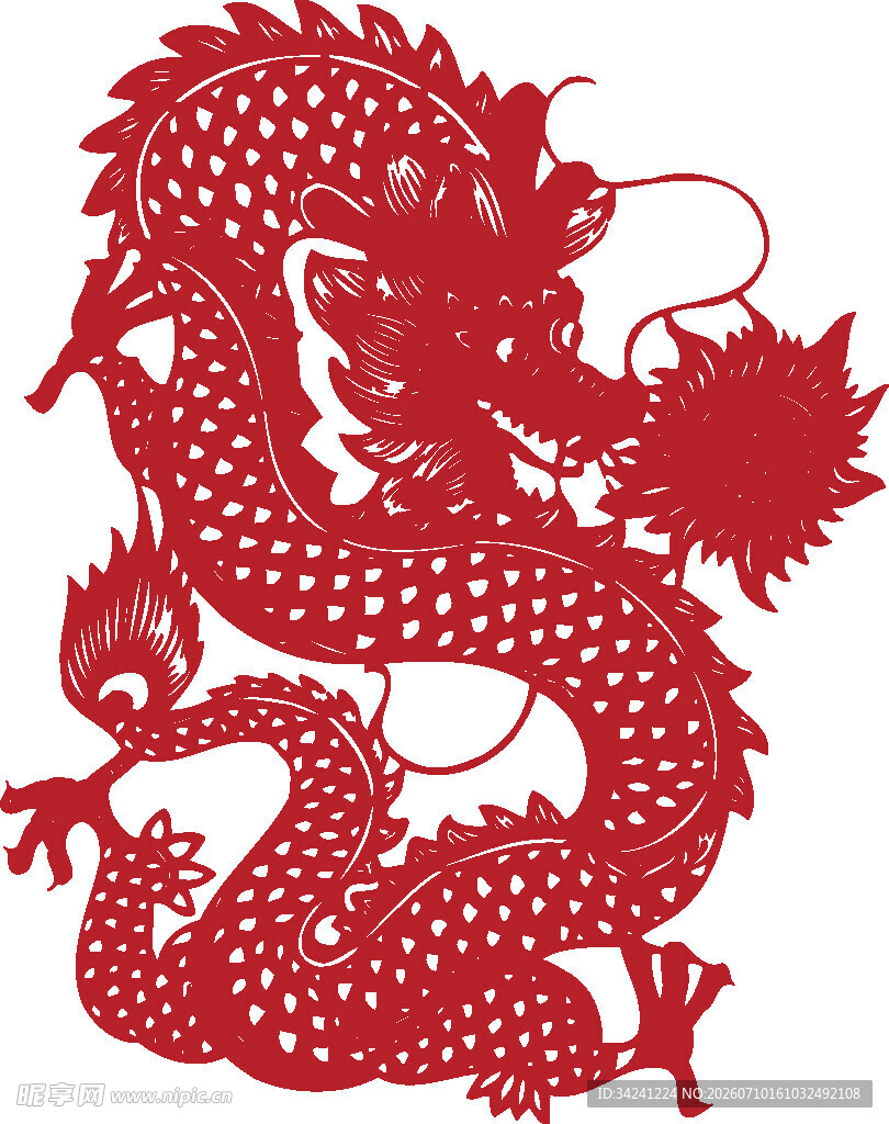 红色剪纸龙传统祥瑞象征