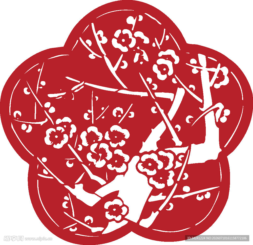 梅花喜鹊剪纸艺术图案