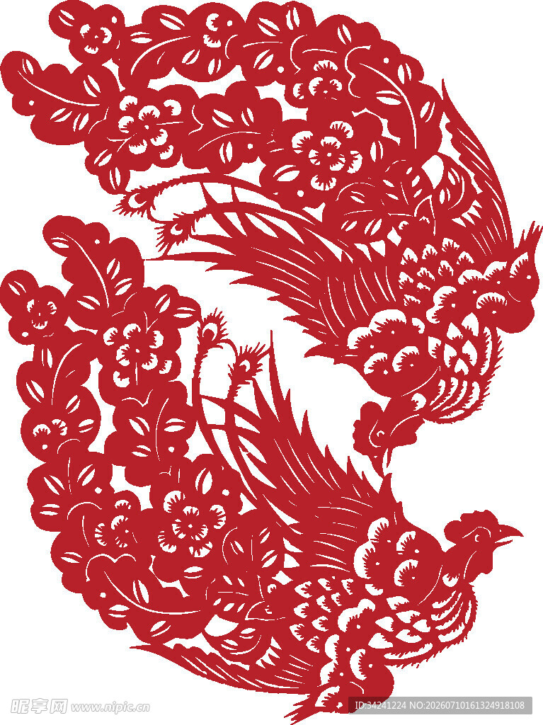 传统剪纸凤凰图案