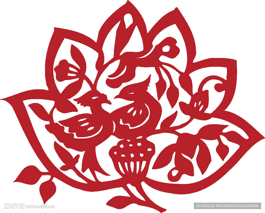 传统剪纸花鸟图案