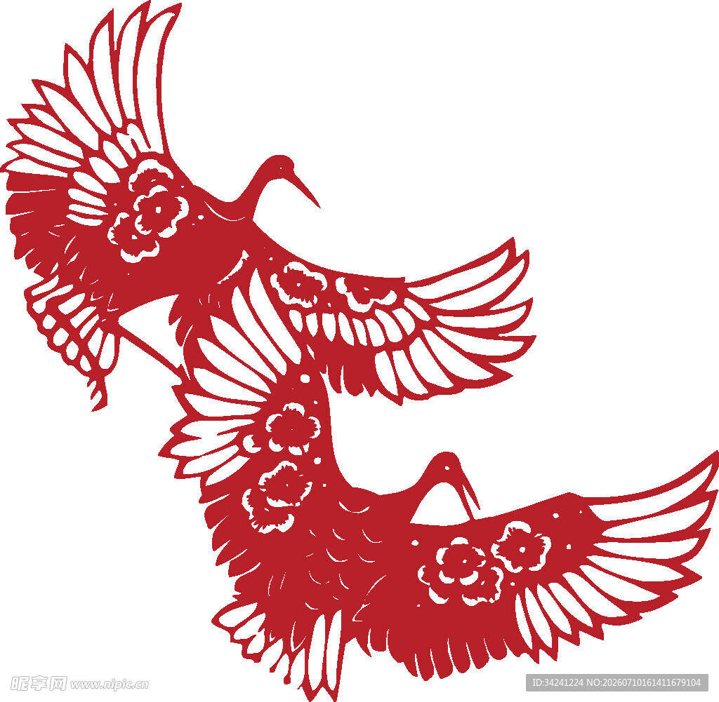 双鹤剪纸艺术图案