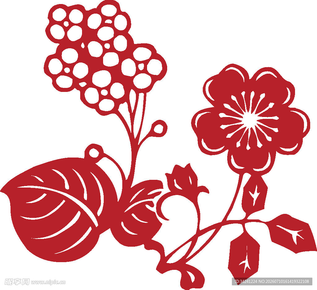 红色剪纸花卉图案