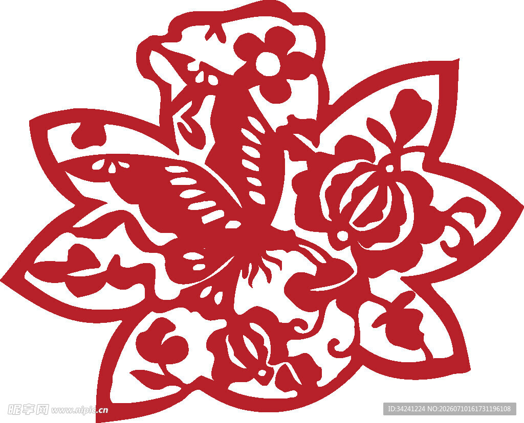 传统剪纸花卉蝴蝶图案