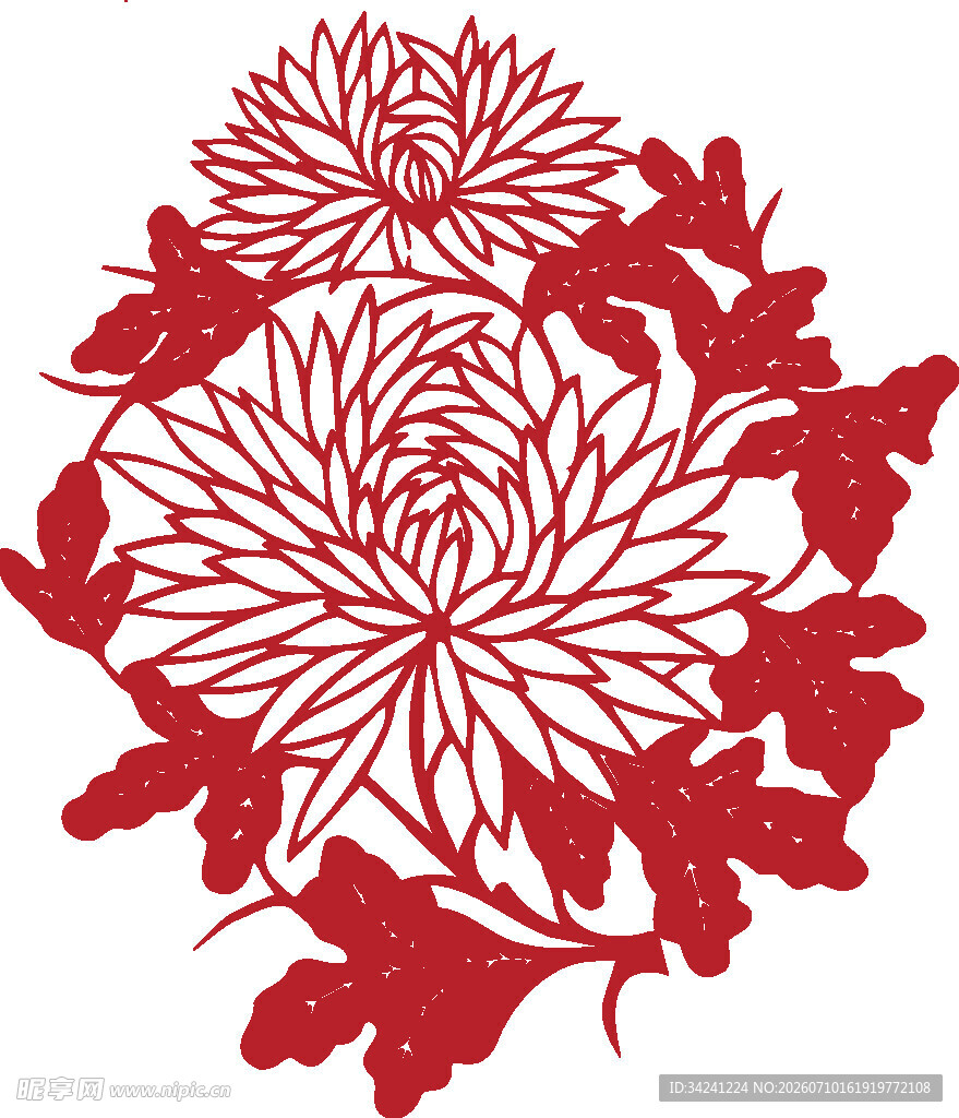 红色菊花剪纸图案