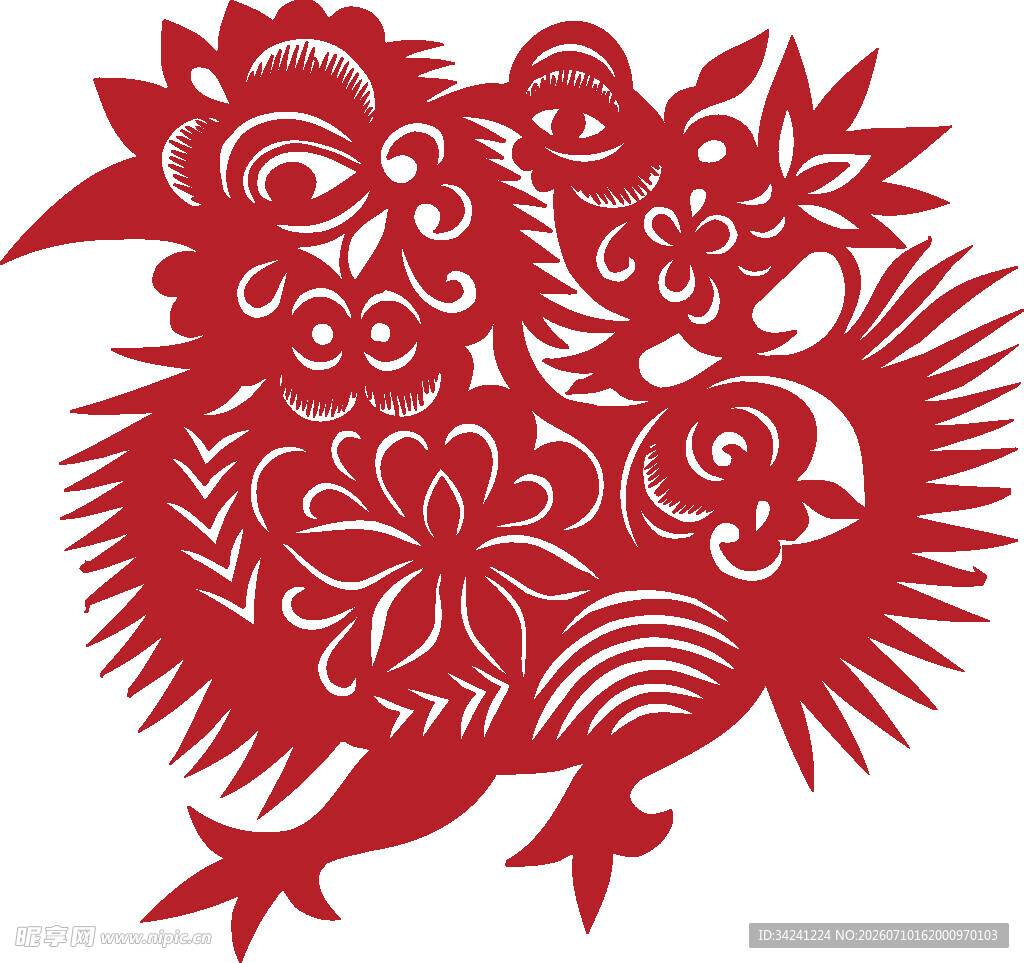 传统剪纸艺术之公鸡图案