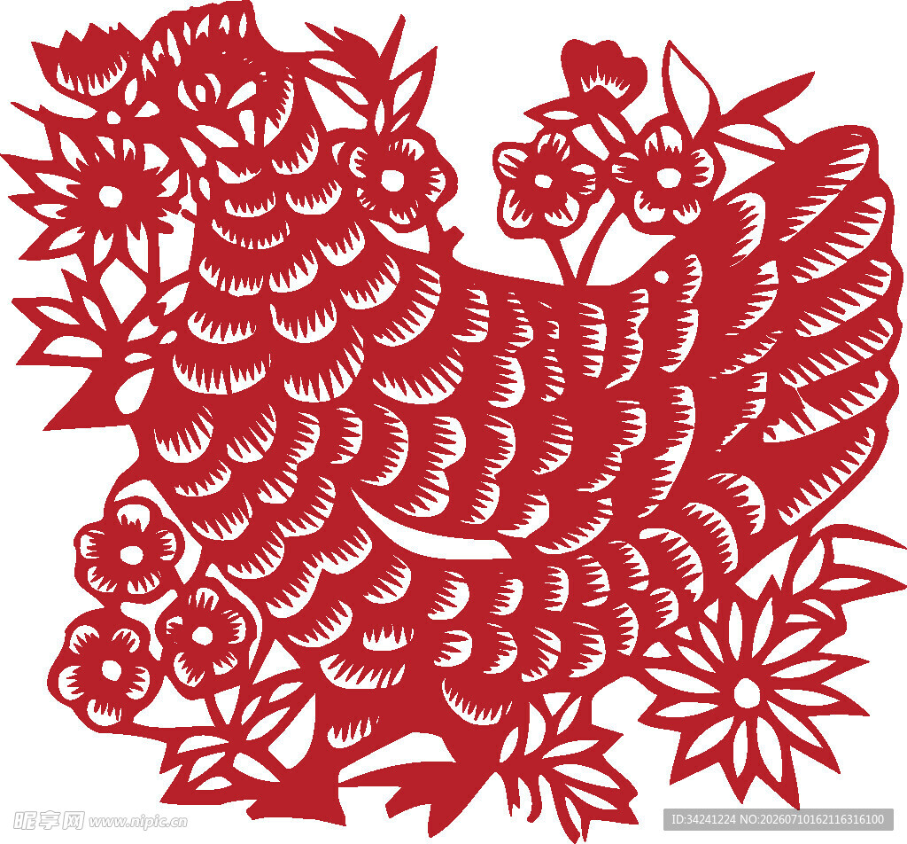 公鸡剪纸艺术作品