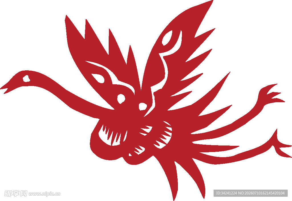 红色剪纸风飞翔神鸟