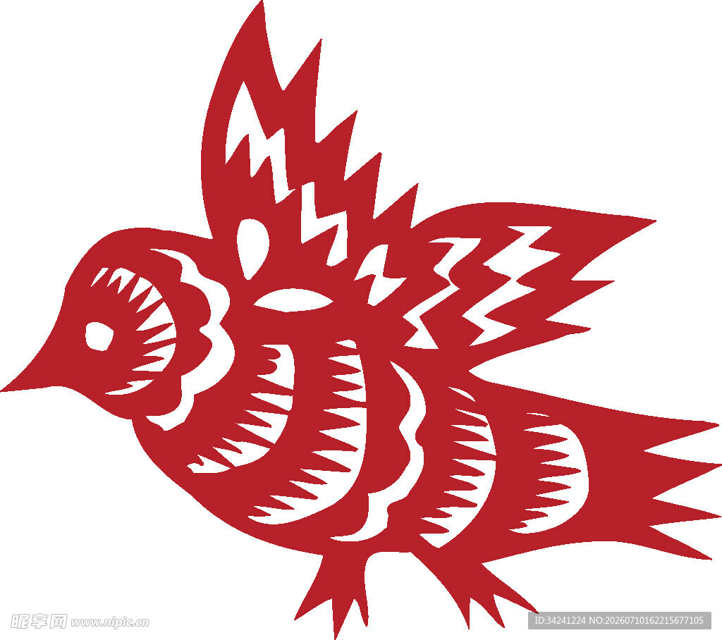 红色剪纸飞鸟图案