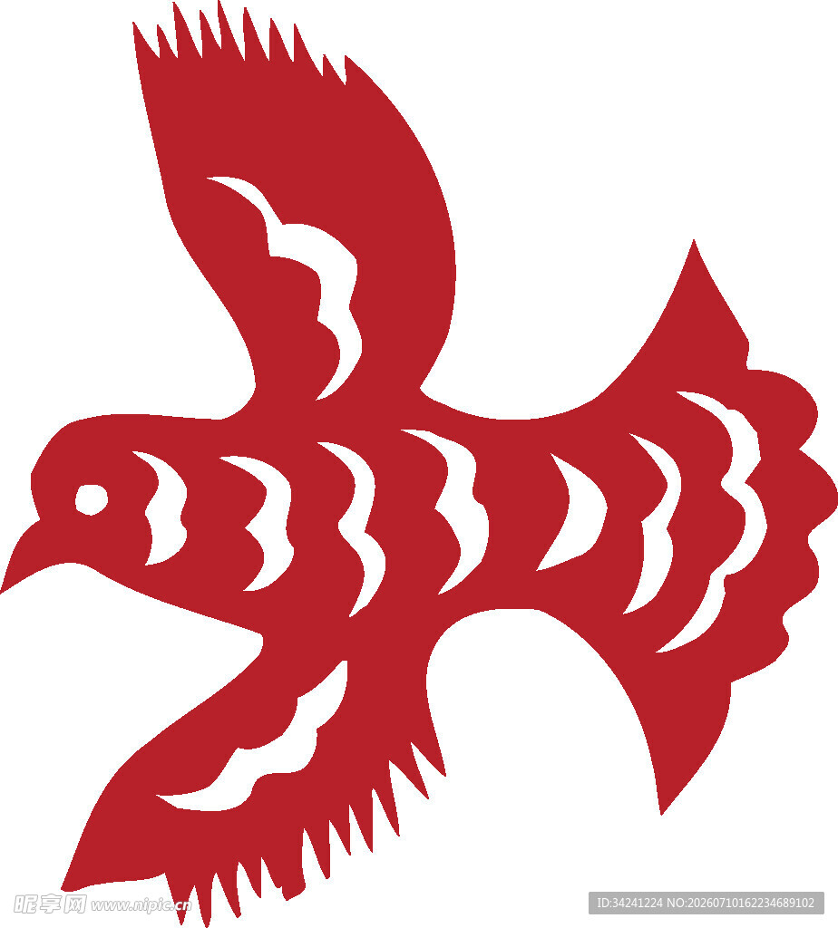 红色剪纸飞鸟图案