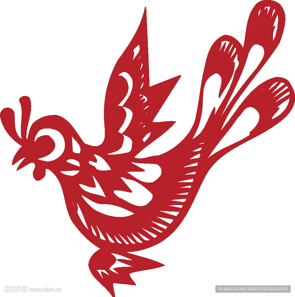 红色剪纸风飞翔小鸟